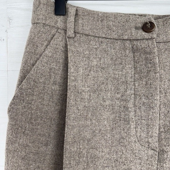 Ava Molli Women Wide Leg Trouser Pants Medium Khaki 100% Wool Pleated High Rise - Picture 5 of 15